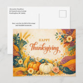 Autumn Harvest Thanksgiving Pumpkin Illustration シーズンポストカード (正面/裏面)
