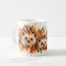 Autumn Hedgehog Family Mug | 水彩画の森