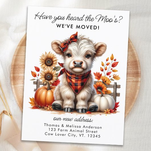 Autumn Highland Cow New Address We've Moved Moving 案内ポストカード