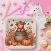 Autumn Highland Cow Paper Plates  ペーパープレート (パーティー)
