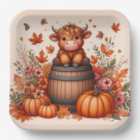 Autumn Highland Cow Paper Plates  ペーパープレート (正面)