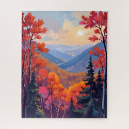 Autumn Hills | 水彩画の紅葉 ジグソーパズル
