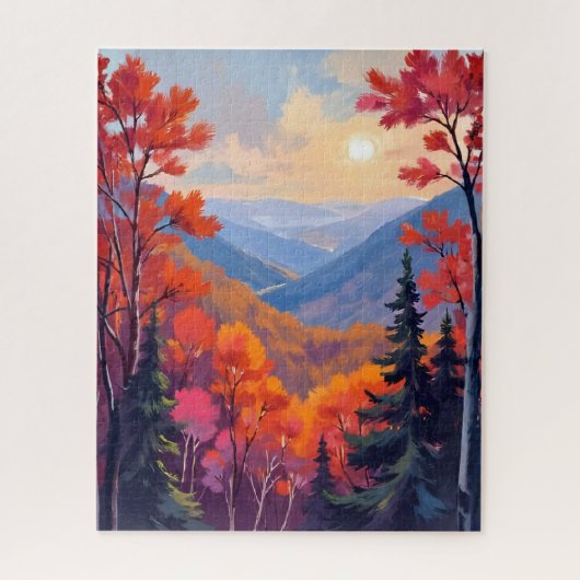 Autumn Hills | 水彩画の紅葉 ジグソーパズル (縦)