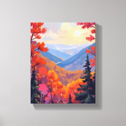 Autumn Hills | 秋の葉 紅葉 水彩画 キャンバスプリント (正面)