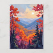 Autumn Hills | 秋の葉 紅葉 水彩画 ポストカード (正面)