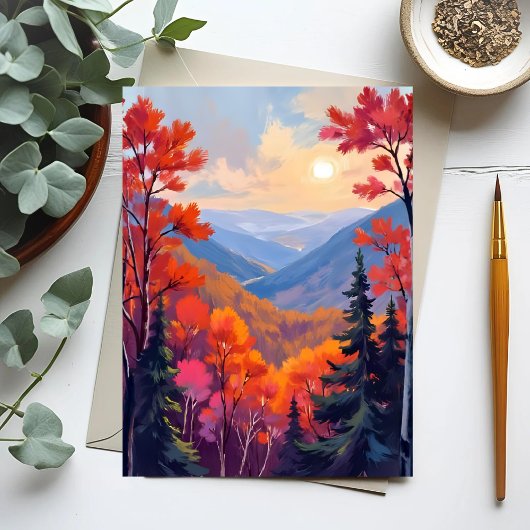 Autumn Hills | 秋の葉 紅葉 水彩画 ポストカード