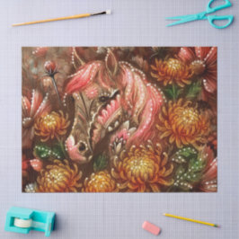 Autumn Horse Floral Chrysanthemums Decoupage 薄葉紙