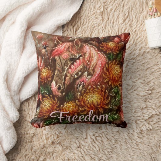 Autumn Horse Floral Chrysanthemums Personalized クッション (ブランケット)