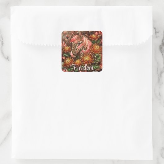 Autumn Horse Floral Chrysanthemums Personalized スクエアシール (バッグ)
