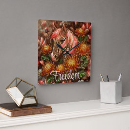 Autumn Horse Floral Chrysanthemums Personalized スクエア壁時計