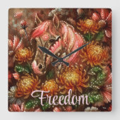 Autumn Horse Floral Chrysanthemums Personalized スクエア壁時計 (正面)