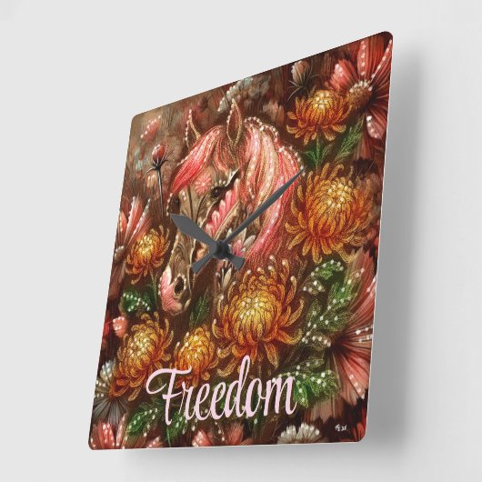 Autumn Horse Floral Chrysanthemums Personalized スクエア壁時計 (傾斜)