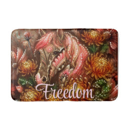 Autumn Horse Floral Chrysanthemums Personalized バスマット