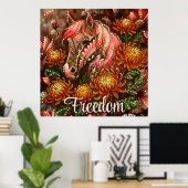 Autumn Horse Floral Chrysanthemums Personalized ポスター (ホームオフィス)