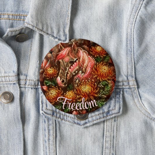 Autumn Horse Floral Chrysanthemums Personalized 缶バッジ (インサイチュ)
