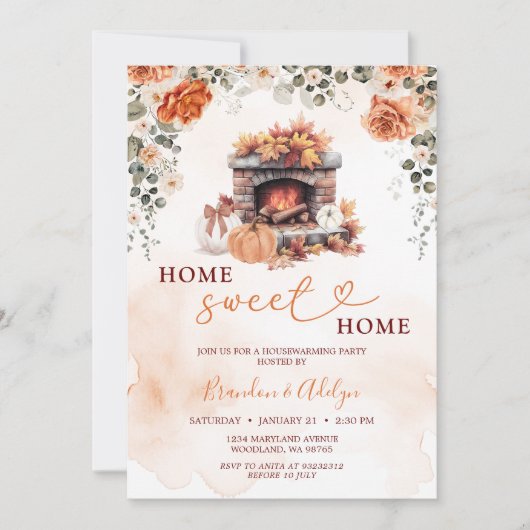 Autumn Housewarming Party Pumpkin Home Sweet Home 招待状 (正面)