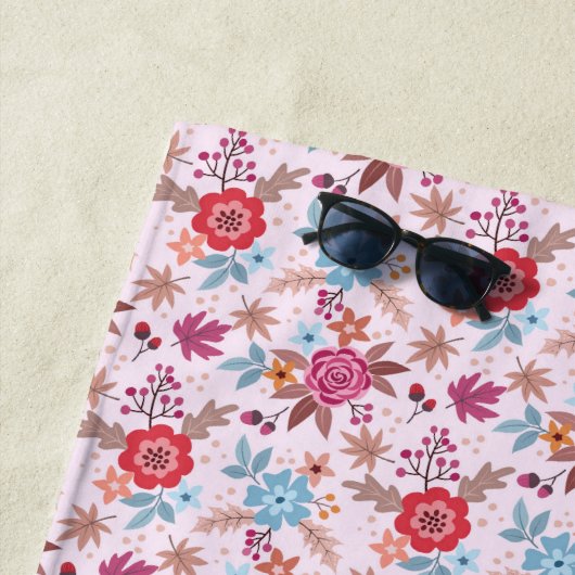 Autumn Inspired Roses Pattern Print Beach Towel ビーチタオル (インサイチュ)