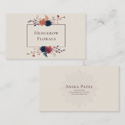 Autumn Jewel Tone Floral and Copper Frame Elegant 名刺 (正面/裏面)