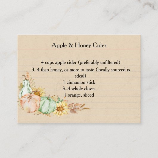 Autumn Kitchen Witch Bulk Recipe Cards 名刺 (正面)