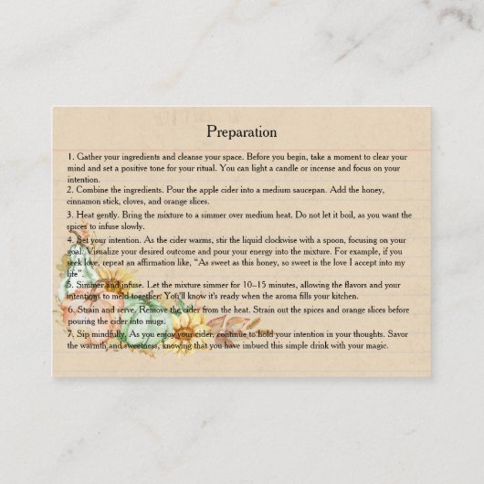 Autumn Kitchen Witch Bulk Recipe Cards 名刺 (裏面)