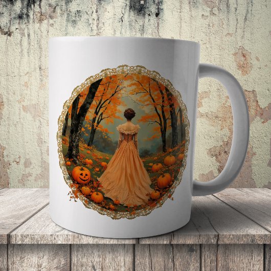 Autumn Lady in Pumpkin Forest Doily コーヒーマグカップ