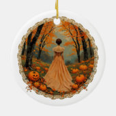 Autumn Lady in Pumpkin Forest Doily セラミックオーナメント (裏面)