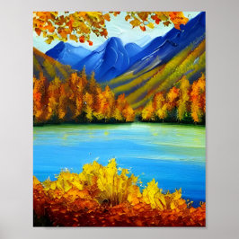 Autumn lake and mountains painting  ポスター
