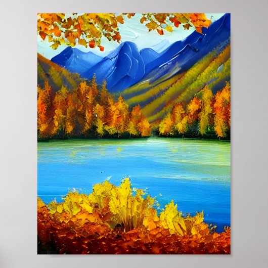Autumn lake and mountains painting  ポスター (正面)