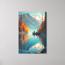 Autumn Lake Fishing | Mountain Wall Art キャンバスプリント
