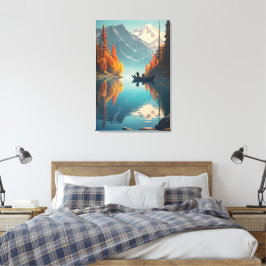 Autumn Lake Fishing | Mountain Wall Art キャンバスプリント