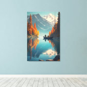 Autumn Lake Fishing | Mountain Wall Art キャンバスプリント (インサイチュ (ウッドフロア))