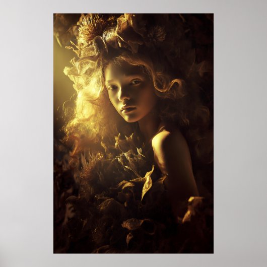 Autumn Leaf Cocoon Girl Golden Glow ポスター (正面)