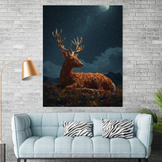 Autumn Leaf Deer Sleeping Under Stars Poster  ポスター