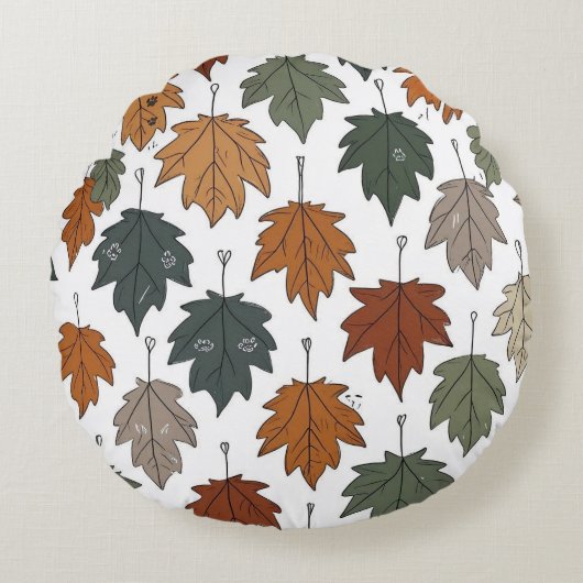 Autumn Leaf Doodle Round Pillow ラウンドクッション (正面)