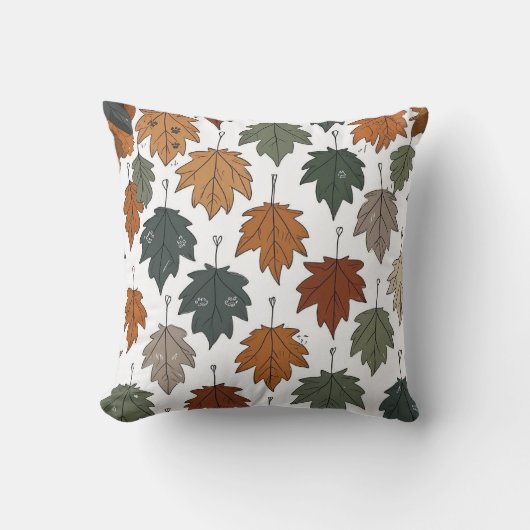 Autumn Leaf  Doodle Throw Pillow クッション (正面)