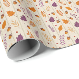 Autumn Leaf Gift Wrap in Soft Lavender and Rust ラッピングペーパー