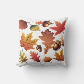 Autumn Leaves & Acorns Pattern Pillow クッション