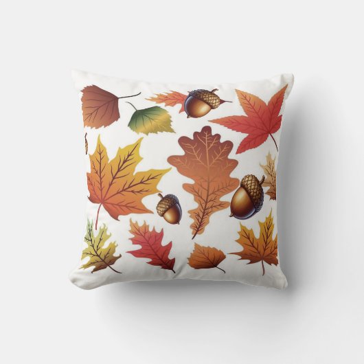 Autumn Leaves & Acorns Pattern Pillow クッション (正面)