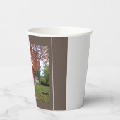 Autumn leaves and a sweet red barn on a mug. coffe 紙コップ (左)