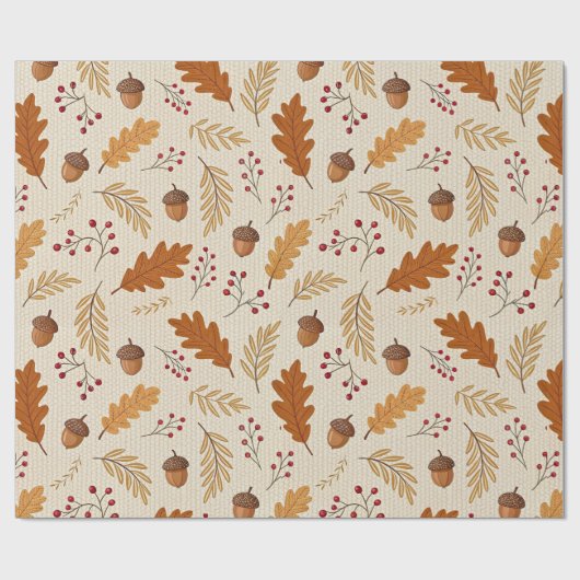 Autumn Leaves and Acorns Pattern ラッピングペーパー (フラット)