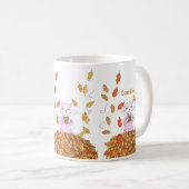 Autumn Leaves and Graceful Cat Personalized Mug コーヒーマグカップ (正面右)