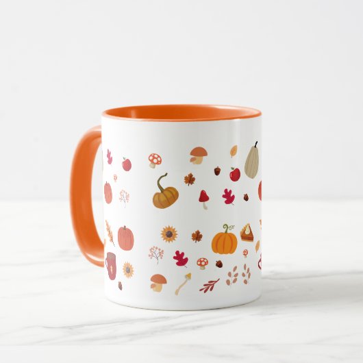 Autumn leaves and pumpkins illustration pattern マグカップ (正面左)