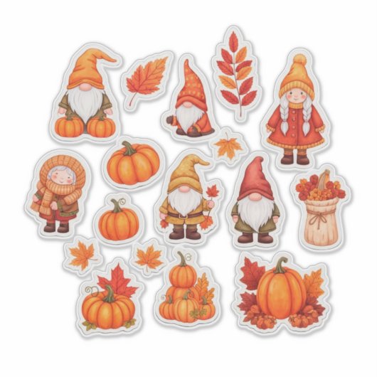 Autumn Leaves and Pumpkins Sticker Set シール (正面)