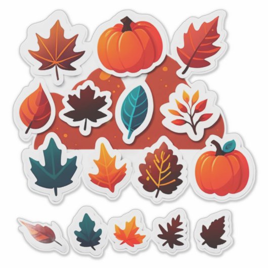 Autumn Leaves and Pumpkins Sticker Set シール (正面)