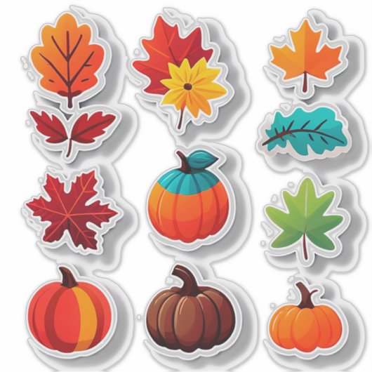 Autumn Leaves and Pumpkins Sticker Set シール (正面)