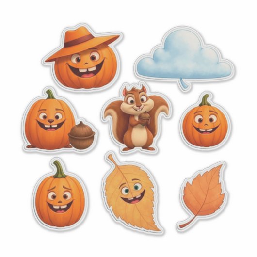 Autumn Leaves and Pumpkins Sticker Set シール (正面)