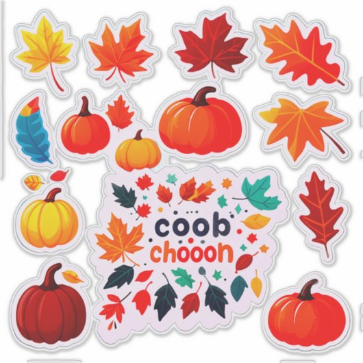 Autumn Leaves and Pumpkins Sticker Set シール (正面)