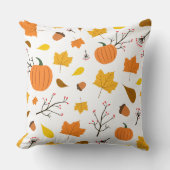 Autumn Leaves and Pumpkins with Pastel Yellow Back クッション (正面)