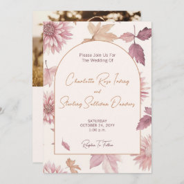 Autumn Leaves Blush Terracotta Photo Wedding 招待状
