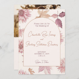 Autumn Leaves Blush Terracotta Photo Wedding 招待状
